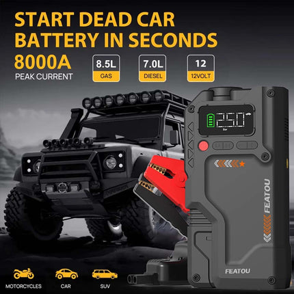 8000A Car Jump Starter Power Bank With Air Compressor Battery Booster