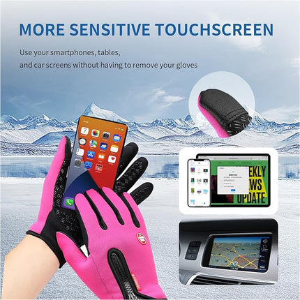 Pink Bike Cycling Gloves Touch Waterproof Full Finger Winter Fitness