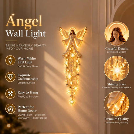 Angel Blessing Wall Light, Starglow Cascading Christmas Angel with Glowing Stars