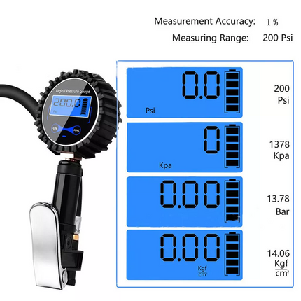 LED Digital Tyre Inflator Car Air Pressure Tire Gauge PSI Hose A Car Motorcycle