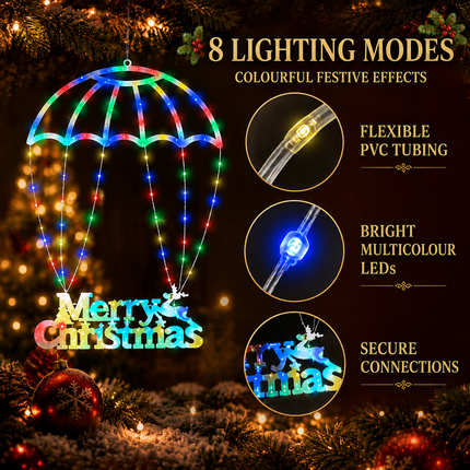 72cm Solar Merry Christmas LED Window Light Multicolour Hanging Xmas Decoration