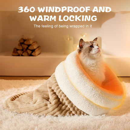 Indoor Cats Cat Winter Sleeping Bag, Soft Plush, Best Pet Sleeping Bags Brown L