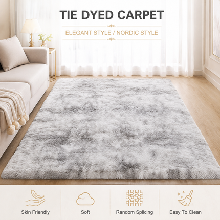 Light Grey Fluffy Shaggy Area Rug Soft Plush Floor Carpet 200x230cm Living Room