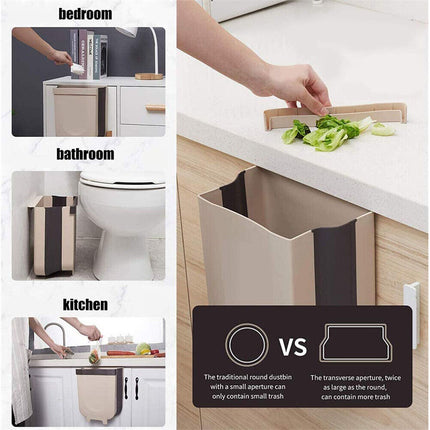 9L Foldable Hanging Trash Can Kitchen Cabinet Door Waste Bin Cupboard Basket White