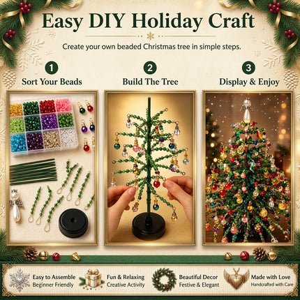 DIY Beaded Christmas Tree Kit Handmade Holiday Decor Colorful Beads Light-Up Xmas Tree Gift