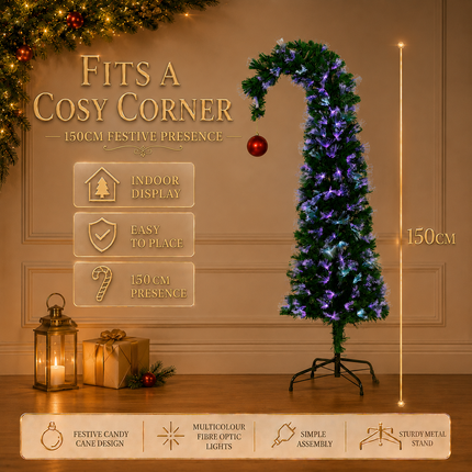 150cm Bent Top Fibre Optic Christmas Tree 32 Lighting Modes SAA AU Plug