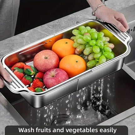 304Stainless Steel Adjustable Sink Drain Basket Retractable Kitchen Storage Rack