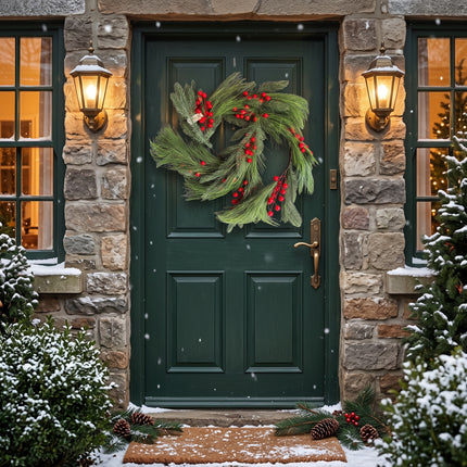 1.8M Christmas Pine & Red Berry Garland Artificial Festive Greenery Decor