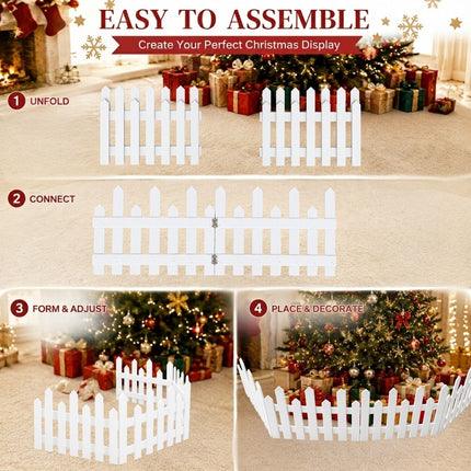 160cm White Wooden Christmas Tree Fence 4-Section Picket Holiday Decor Indoor Outdoor