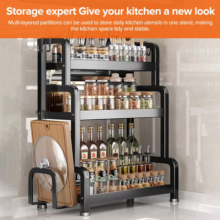 3 Tiers Kitchen Organiser Spice Rack Jar Shelves Storage Seasoning Stand Shelf Black