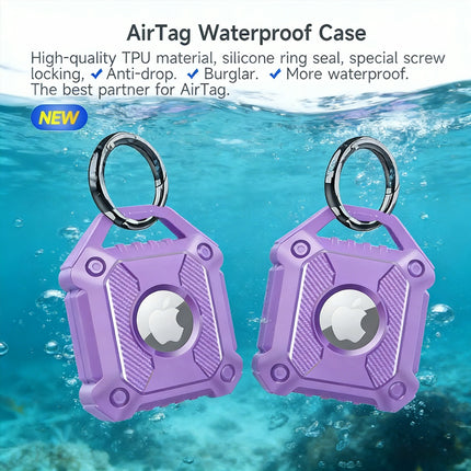 Purple Apple AirTag Protective Case Waterproof TPU Cover Air Tag Tracker Loop Holder