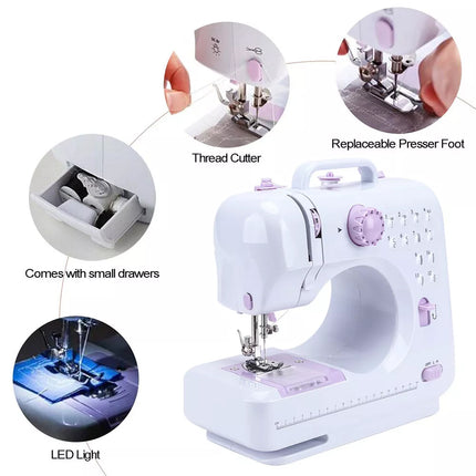 Mini Sewing Machine 12 Stitch Electric Foot Pedal 2-Speed for DIY and Repairs