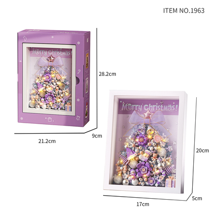LOZ Purple Christmas Tree LED Wooden Frame Mini Bricks Building Toy Gift 584pcs
