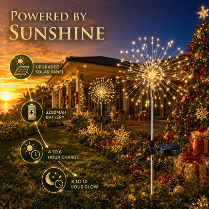 2 Pack Solar Christmas Firework Lights 120 LED Copper Outdoor Garden Pathway Decorative Lights