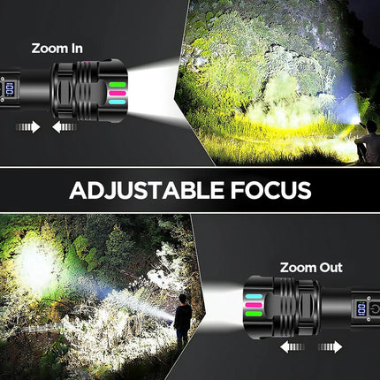 1500000lm LED Flashlight Torch Zoom Light Super Bright Camping Rechargeable Lamp