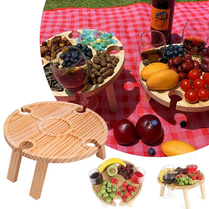 Folding Wine Rack Table Fruit Platter Storage Table Lap Tray Desk Outdoor Picnic
