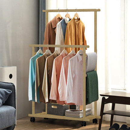 Heavy Duty Clothes Rail Double Layer Garment Hanging Display Stand Rack Wardrobe