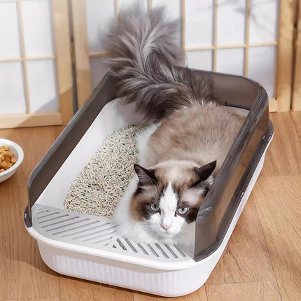 Entry Cat Litter Tray: Open Design, Splash Guard - Easy Clean Kitty Toilet Grey