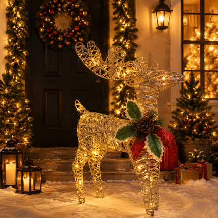 60cm LED Glitter Reindeer Christmas Decoration Xmas Deer Ornament Indoor Outdoor