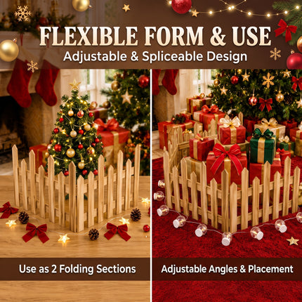 160cm Natural Wood Painted Christmas Tree Fence – 4-Section Wooden DIY Holiday Border