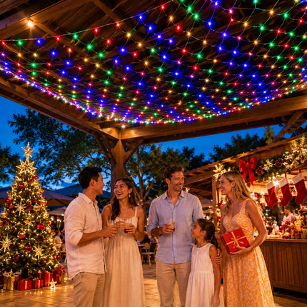 3M x 2M Solar Christmas Net Lights 240 LED Multicolour Outdoor Garden Curtain String Fairy Lights – 8 Modes