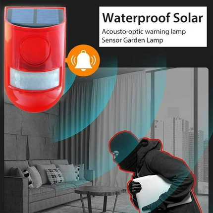 2pcs Solar Motion Sensor Detector Siren Sound Alarm LED Warning Strobe Flashing Light