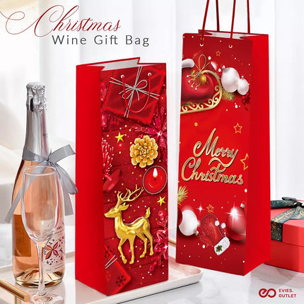 12 Christmas Wine Gift Bag Bottle Xmas Decoration Drawstring Decor Party Holder Red
