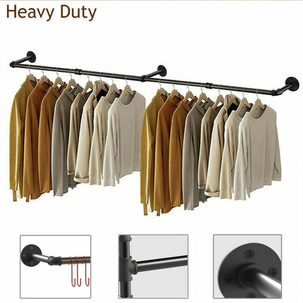 Clothes Rack Industrial Pipe Wall Mounted Garment Rack Hanging RodCloset Storage