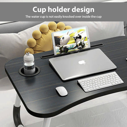 Laptop Bed Table Foldable Lap Standing Desk with Cup Slot for Indoor/Picnic Tray White