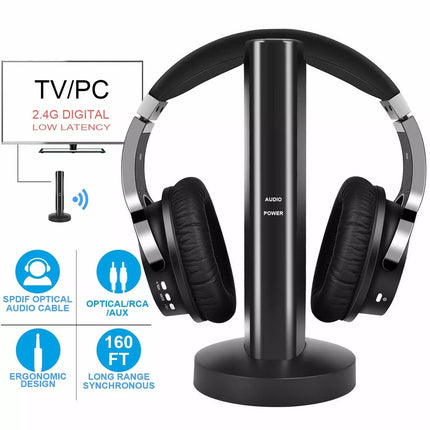 Wireless TV Headphones with 2.4G Digital RF Transmitter Over-Ear Cordless Headset