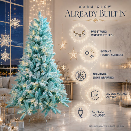180cm Ice Blue Artificial Christmas Tree 240 LEDs Lighted Spruce Indoor Modern Decor PET