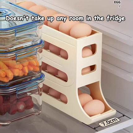 Egg Dispenser Removable Egg Storage Box Automatic Scrolling Egg Rack 4-Tier Beige PP