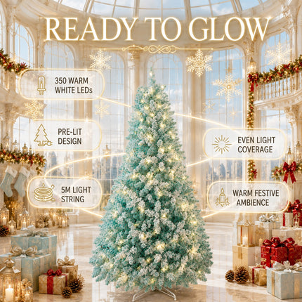 210cm Ice Blue Artificial Christmas Tree 350 LEDs Lighted Spruce Indoor Modern Decor PET