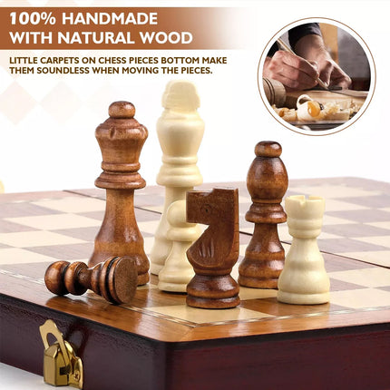 35*35*3cm Magnetic Large Wooden Timber Oak Chess Set Folding Chessboard