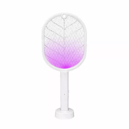 2 In 1 Electric USB Rechargable Racket Fly Swatter Mosquito Insect Killer Zapper White