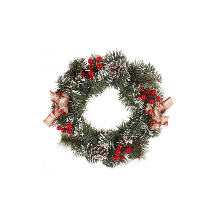 30cm Snow Flocked Christmas Wreath w Red Berries Pine Cones Santa Bowknot Décor