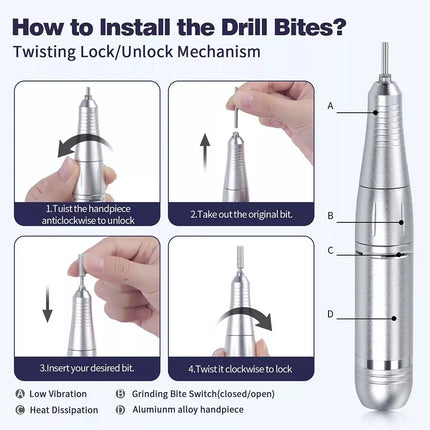 Rechargeable Electric Nail Drill Machine - Professional Portable Nail 45000RPM