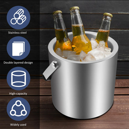 3L Ice Bucket with Lid Stainless Steel Ice Container with Scoop Tong