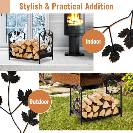 48CM Firewood Rack Leaf Patterns Decorative Firewood Storage Holder Indoor