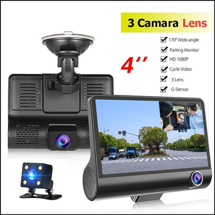 1080P Car DVR 4" 3 Lens Dash Cam Front and Rear Video Recorder Camera G-sensor