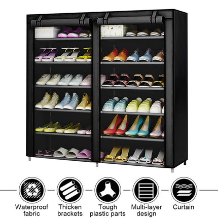 UP TO 36 Pairs Shoes Cabinet Storage Shoe Rack with Cover Portable Wardrobe Black