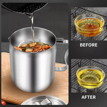 2L Deep Fryer Pot Oil Tank Kettle with Filter for Oils Storage Stainless Steel