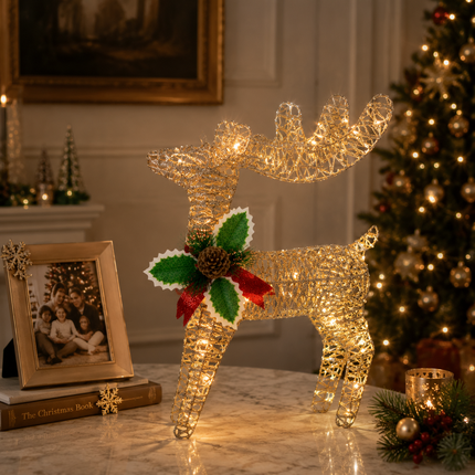 30cm LED Glitter Reindeer Christmas Decor Xmas Deer Ornament Indoor Outdoor