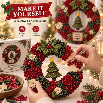 Christmas Wreath Making Kit 30cm DIY Tree Fabric Poke Art Front Door Decor