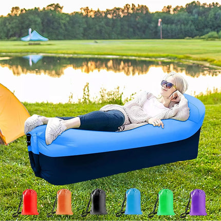Lazy Outdoor Inflatable Sofa Air Bed Lounger Sofa Sack Hangout Camping Beach Bag Blue + Black