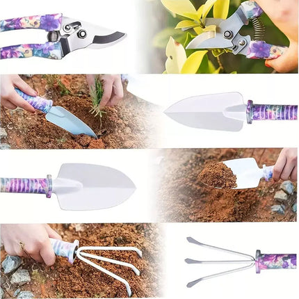 10PC Garden Tool Kit Shovel Rake Planting Tools Set with Purple Handles Gift