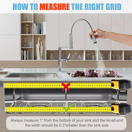 2Pcs Kitchen Sink Grid 304 Stainless Steel Sink Protectors Double （Middle hole 34*30cm）
