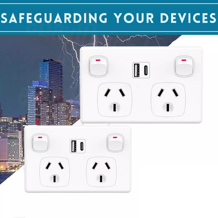 5X FAST Charge 3.6 amp Dual USB+Type-C Double Power Point GPO Wall Outlet Supply