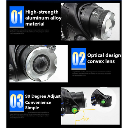 350000LM LED Headlamp Zoom Rechargeable T6 Headlight Flashlight Head Torch