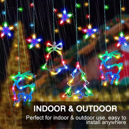12 LED Hanging Deer Bells Curtain Lights Christmas Garland String Fairy Window